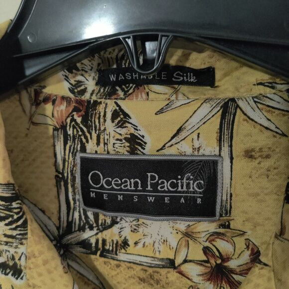 Vintage Ocean Pacific Shirt Mens Large Yellow Hawaiian All Over Print Button Up - Picture 2 of 8